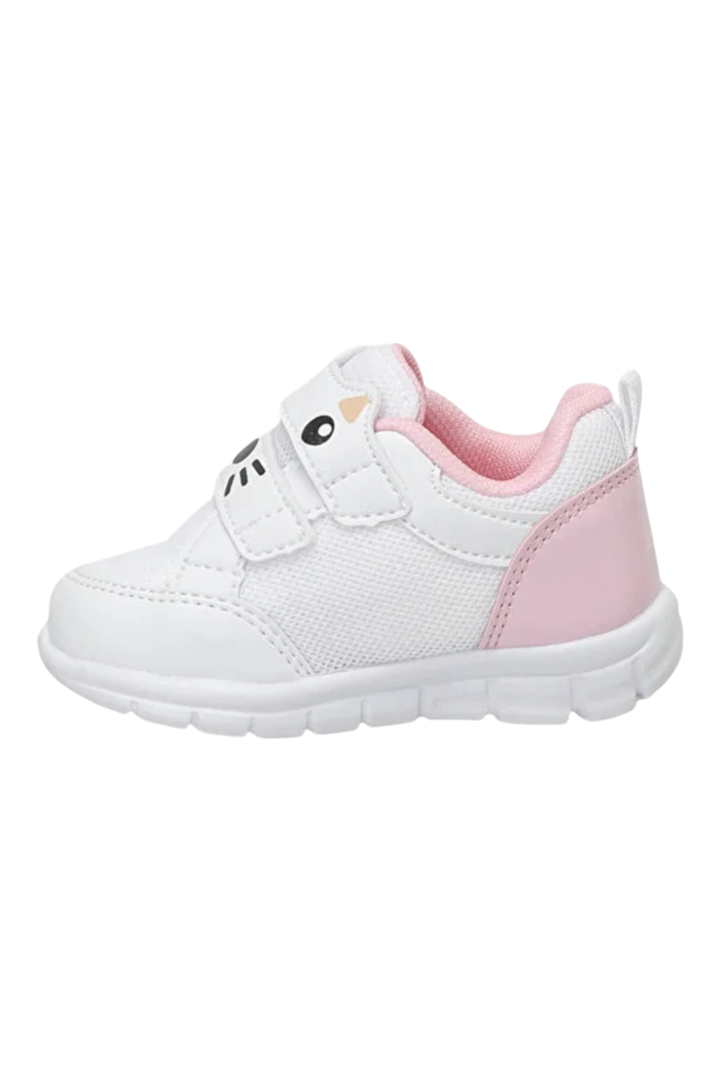 Sporline Kinetix 5P Buffy beyaz tekstil kadın sneaker, cırt cırtlı ve pembe detaylı çocuk spor ayakkabı