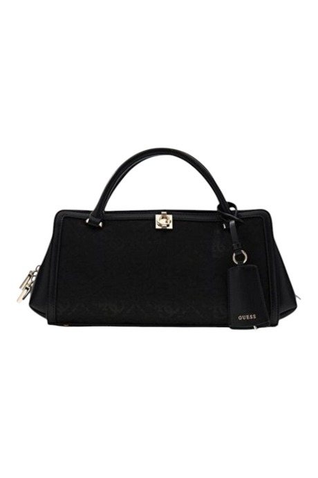 Sporline Guess Audrey siyah polyester kadın satchel el çantası, zarif logo detaylı ve şık tasarımlı günlük model.