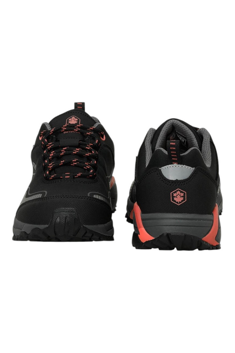 Sporline Lumberjack siyah tekstil kadın outdoor ayakkabı, turuncu detaylı bağcıklı tasarım ve dayanıklı taban yapısı.