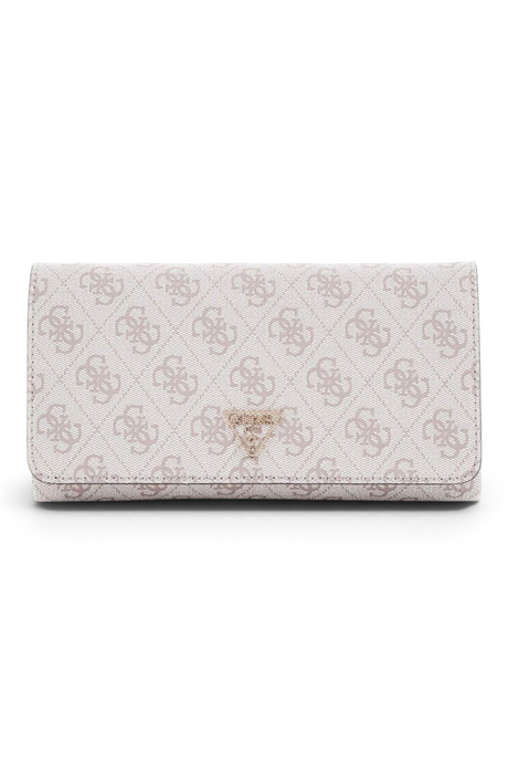Sporline Guess Noelle II kapaklı, monogram desenli, açık kahverengi suni deri kadın omuz çantası