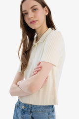 DeFacto N9752AZ Kadın Polo Yaka T-Shirt - Ekru