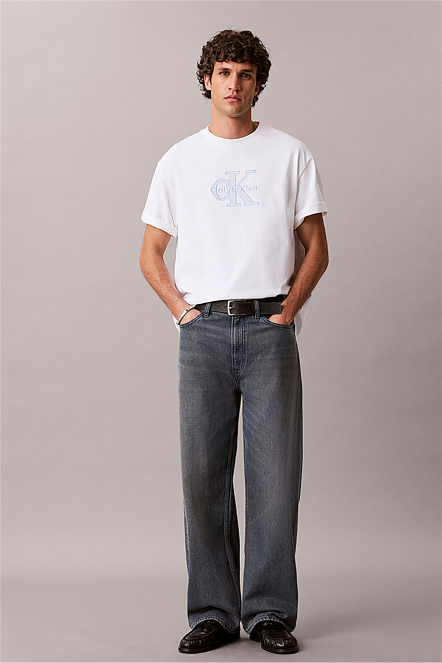 Calvin Klein Erkek SS 16S ELEVATED MONOLOGO TEE LV04RF819GYAF - Beyaz