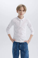 Defacto Çocuk Long Sleeve Polo T-Shirt L0288A6 - Beyaz