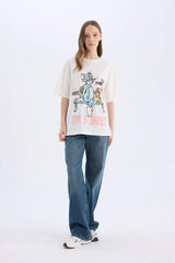 Defacto Kadın Short Sleeve T-Shirt D9130Ax - Kırık Beyaz