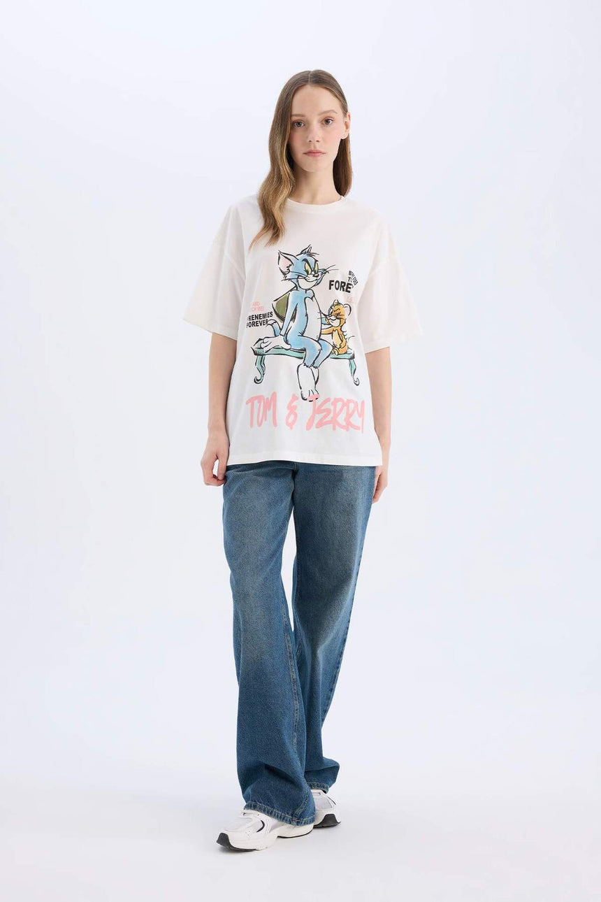 Defacto Kadın Short Sleeve T-Shirt D9130Ax - Kırık Beyaz