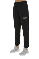 Sporline Lumberjack siyah regular kesim kadın eşofman altı, polyester ve elastan karışımlı, baskı detaylı