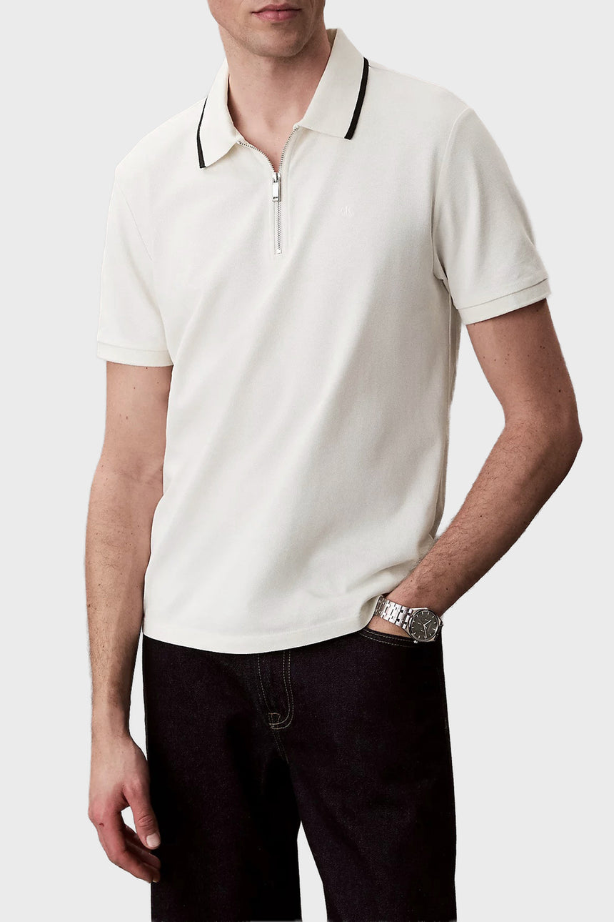 Calvin Klein Erkek SS TIPPED ZIP PIQUE POLO LV04LF214G - Beyaz
