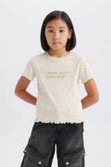 Defacto Çocuk Short Sleeve T-Shirt B6689A8 - Açık Gri/ Bej