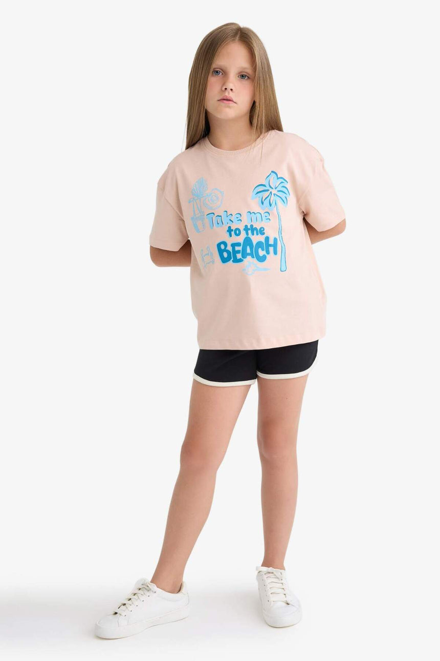 Defacto Çocuk Short Sleeve T-Shirt E0389A8 - Pembe