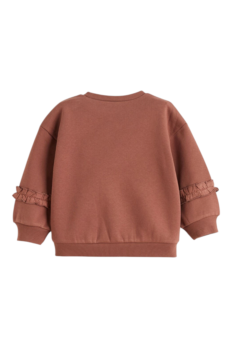 Sporline LC Waikiki soluk pembe renkli, fırfır detaylı, loose kesim pamuklu çocuk sweatshirt