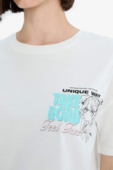 Defacto Kadın Short Sleeve T-Shirt F2241Ax - Kırık Beyaz