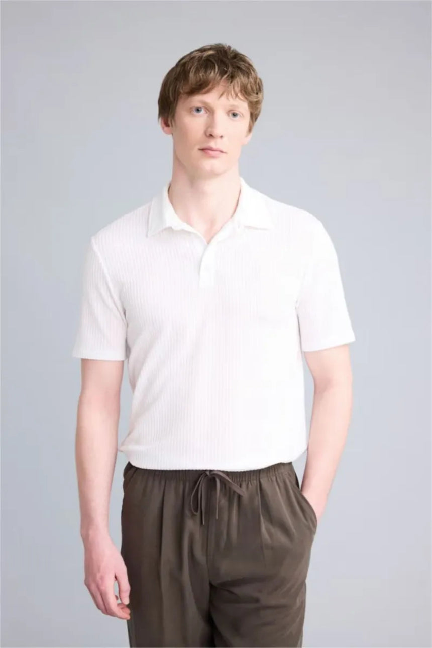 Defacto Erkek Short Sleeve Polo T-Shirt X2594AZ - Kırık Beyaz