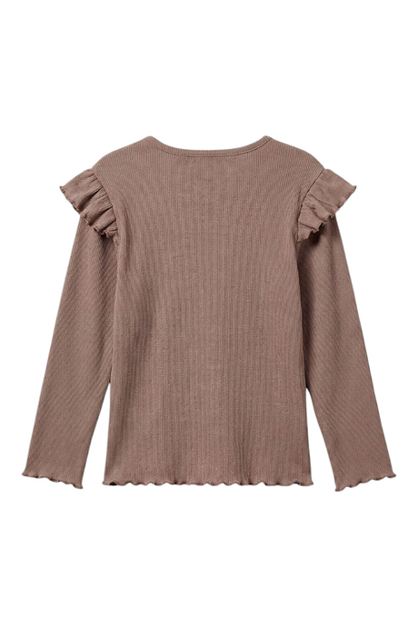 Sporline LC Waikiki çocuk açık kahverengi uzun kollu fırfırlı detaylı skinny t-shirt