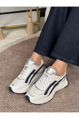 Rovena Kadın Lacivert Gri Koyu Gri Gümüş Yüksek Taban Bağcıklı  Sneaker Spor Ayakkabı - Lacivert/ Gri
