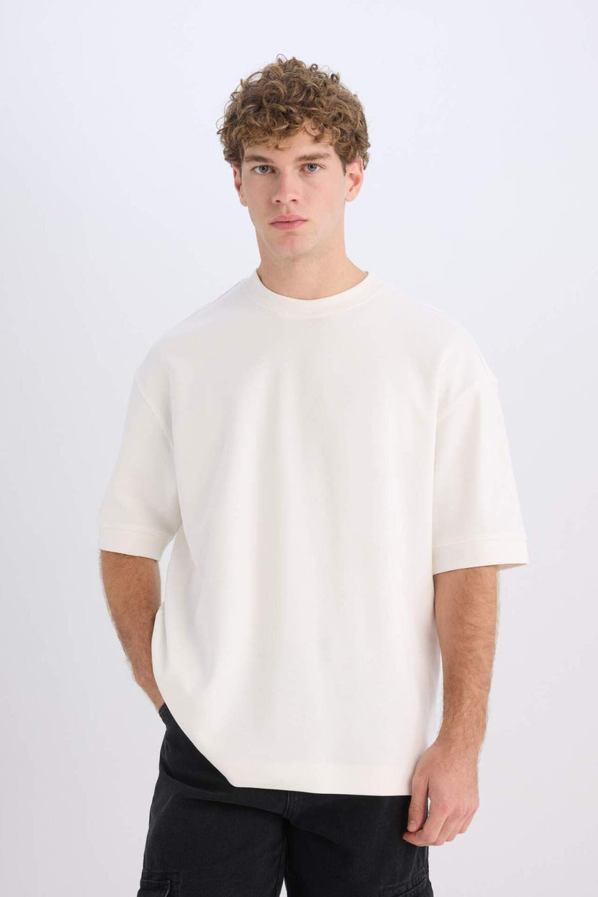 DeFacto B4844AX Erkek T-Shirt - Ekru