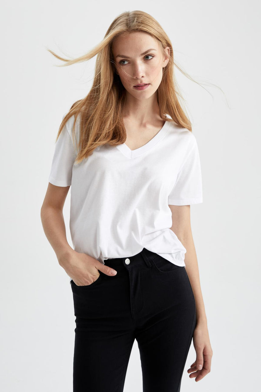 Defacto Kadın Short Sleeve T-Shirt W9578AZ - Beyaz