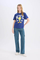 Defacto Kadın Short Sleeve T-Shirt D9108Ax - Çivit Mavisi