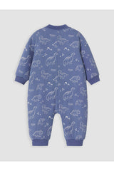 Sporline LC Waikiki pastel mavi renkli, dinozor desenli, %100 pamuklu 2.5 TOG erkek bebek uyku tulumu arka görünümü