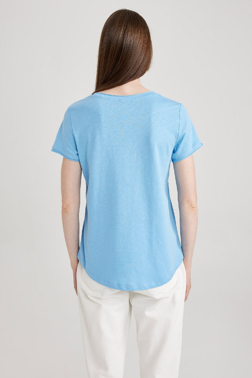 Defacto Kadın Short Sleeve T-Shirt K1507Az - Mavi