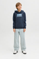 Jack & Jones Junior Fusion Erkek Çocuk Kapüşonlu Sweatshirt 12298237 - Koyu Lacivert / Koyu Gri