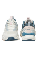 Sporline Kinetix Foxy TX kadın sneaker, ekru ve mavi tonlarında, tekstil malzemeli, desenli detaylı spor ayakkabı.