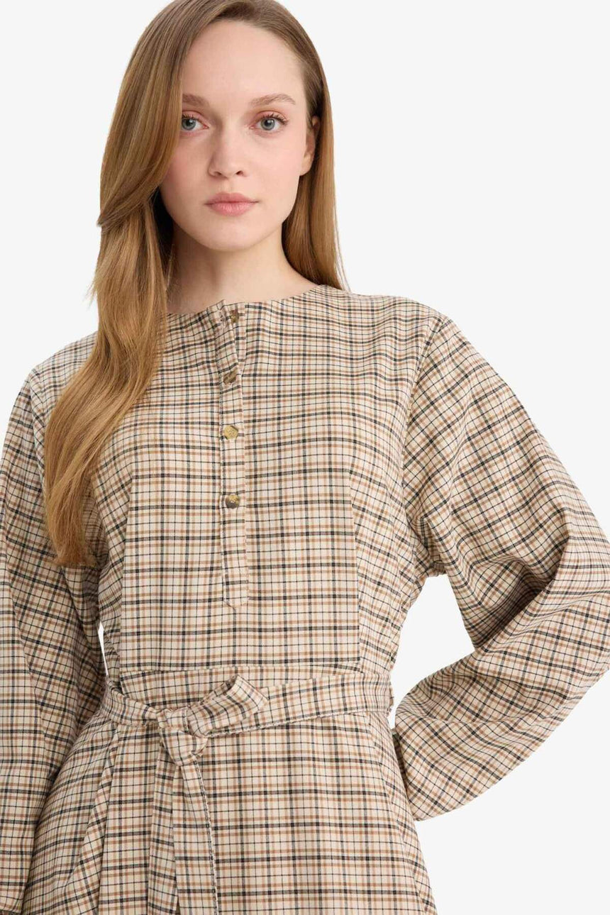 Defacto Kadın Long Sleeve Woven Dress G6019AX - Açık Kahve