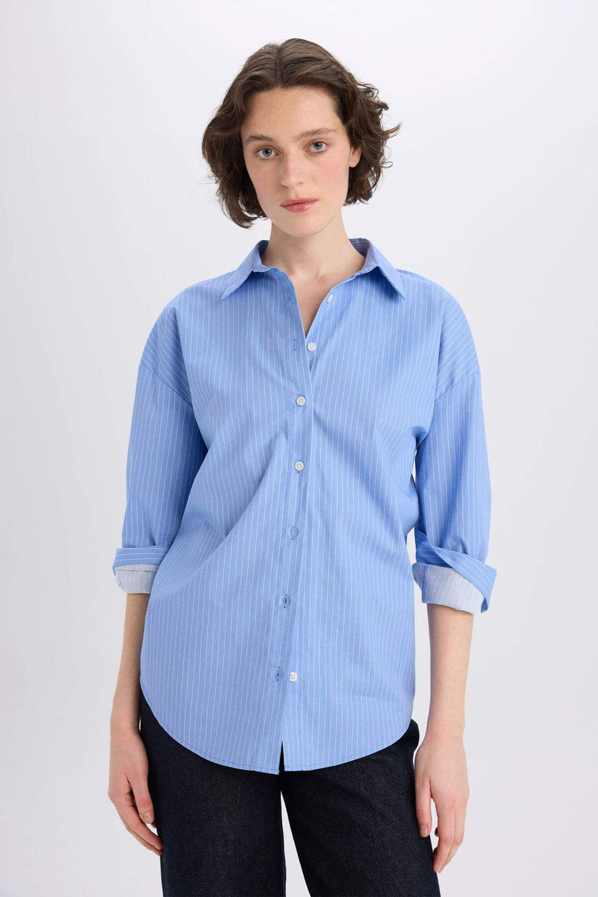 Defacto Kadın Long Sleeve Shirt W7702Az - Mavi