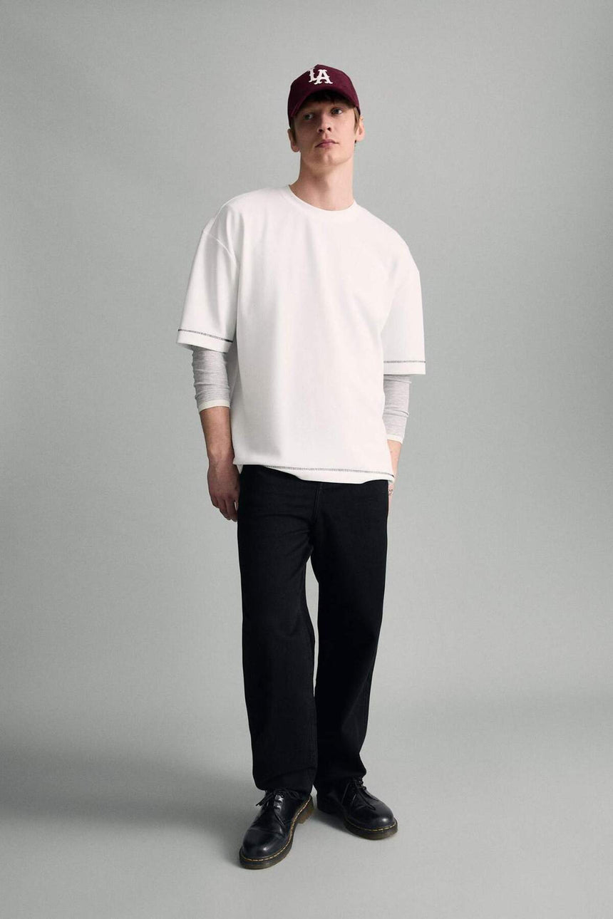DeFacto C0147AX Erkek T-Shirt - Ekru
