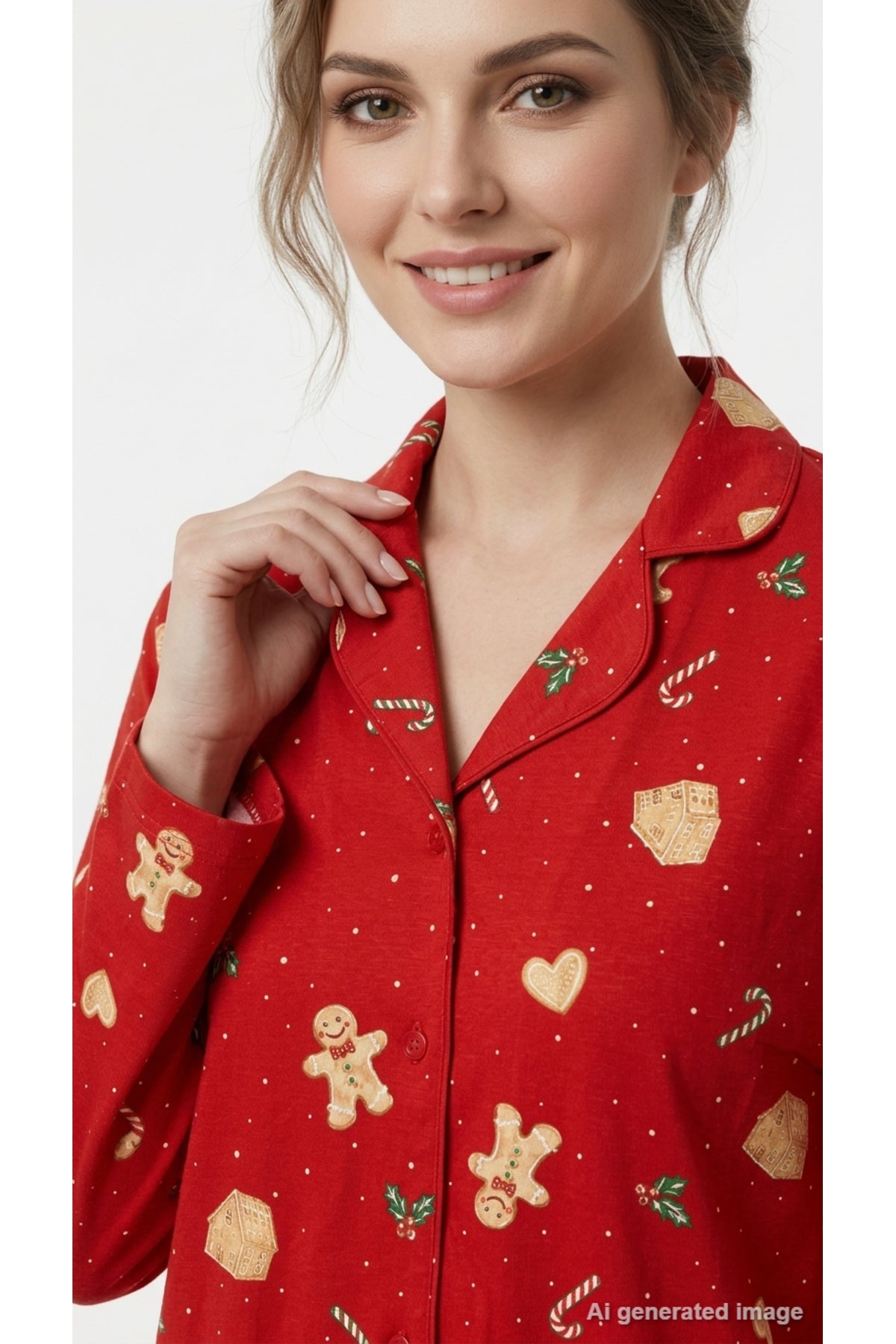 LC Waikiki Kadın Yılbaşı Desenli Pijama Takımı W6K038D8 - Kırmızı