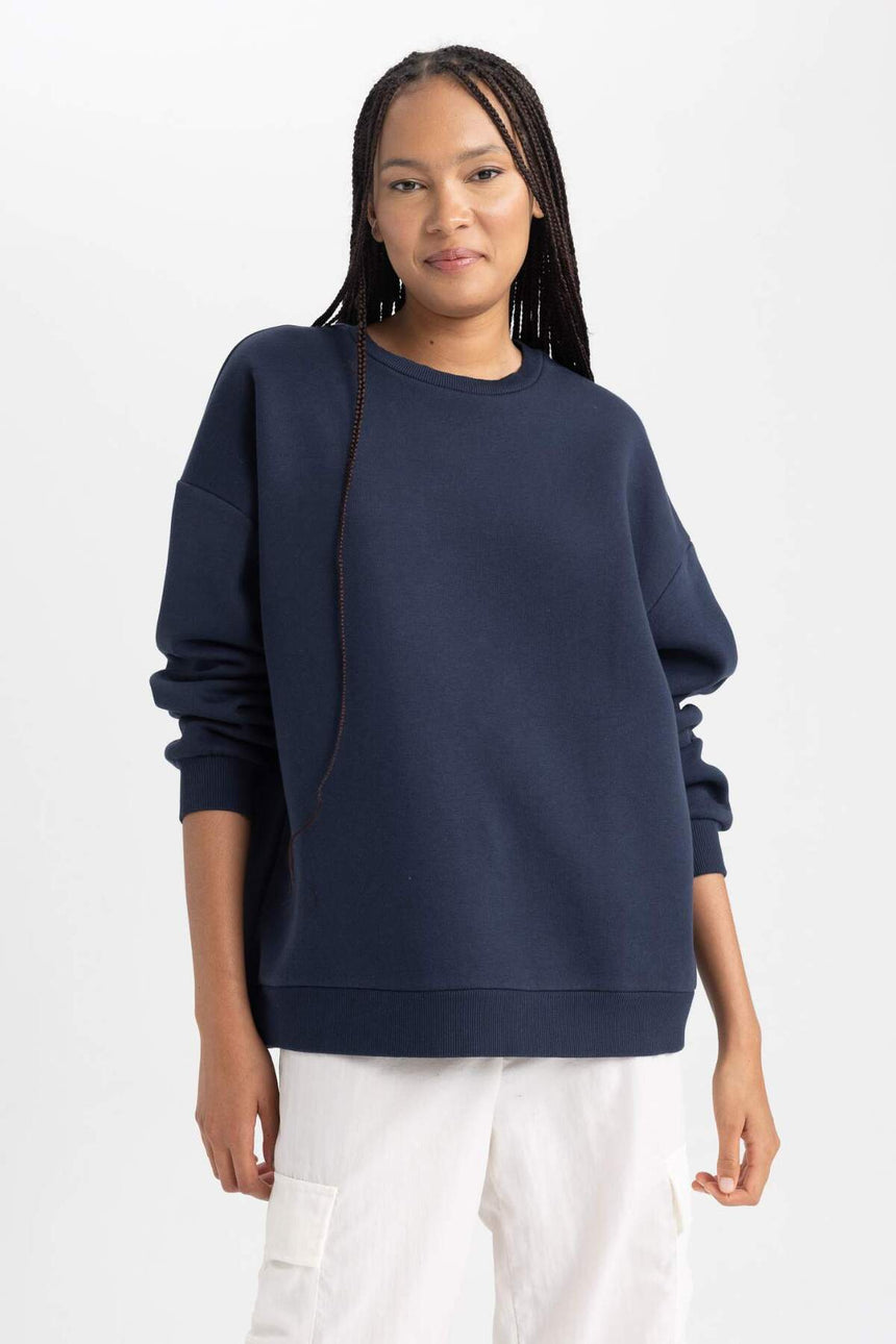 Defacto Kadın Sweat Shirt Y1346Az - Koyu Lacivert