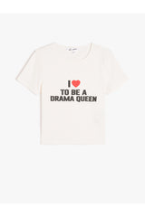 Koton 5SAL10647IK Kadın T-Shirt - Ekru