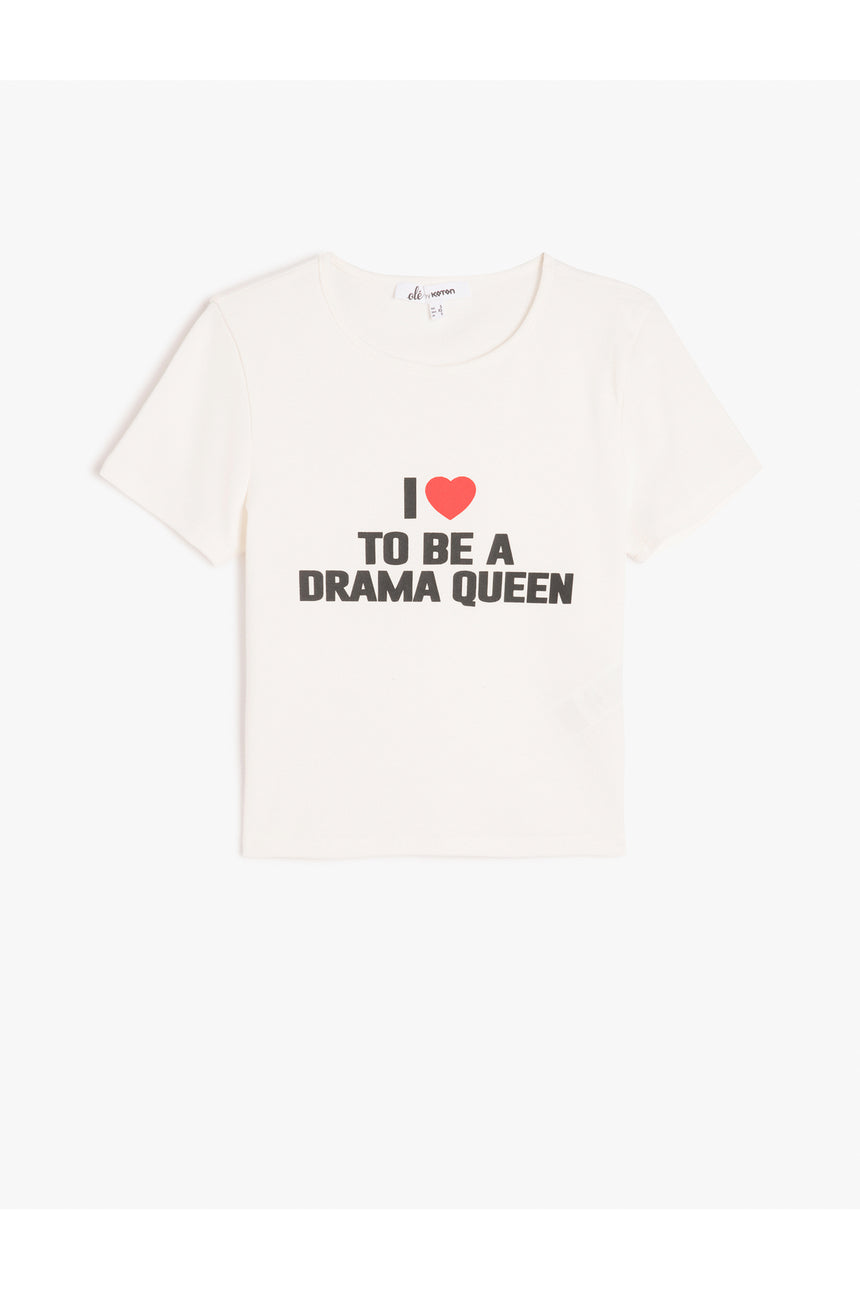 Koton 5SAL10647IK Kadın T-Shirt - Ekru