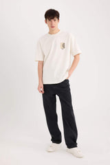 Defacto Erkek T-Shirt B5813Ax - Ekru