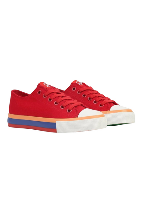 Sporline Benetton kırmızı kanvas kadın sneaker, renkli kauçuk tabanlı günlük spor ayakkabı