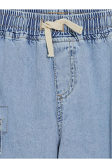 Sporline LC Waikiki çocuk açık çivit mavisi pamuklu denim pantolon, elastik belli ve bağcıklı tasarım