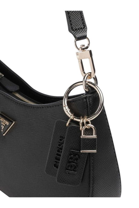 Sporline Guess Noelle II siyah suni deri omuz çantası, metal kilit detaylı ve fermuarlı tasarım