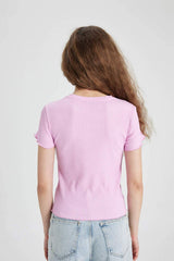 Defacto Kadın Short Sleeve T-Shirt K7064AZ - Açık Pembe