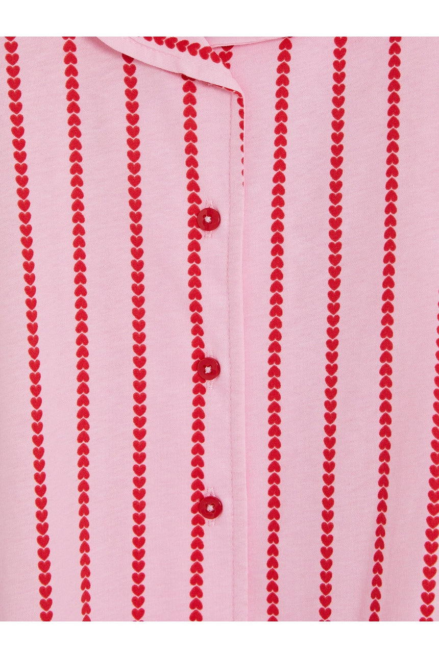 LC Waikiki Çocuk Kalp Desenli Düğmeli Pijama Takımı W6BU11D4 - Açık Pembe