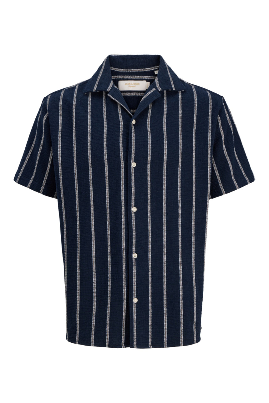 JACK&JONES JJECOBA STRIPE RESORT SHIRT SS SN 12271060 - Koyu Mavi