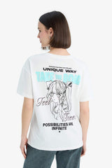 Defacto Kadın Short Sleeve T-Shirt F2241Ax - Kırık Beyaz
