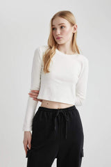 Defacto Kadın Long Sleeve T-Shirt A8311Ax - Kırık Beyaz