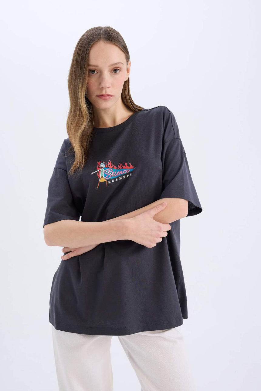 DeFacto D9127AX Kadın T-Shirt - Antrasit