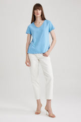 Defacto Kadın Short Sleeve T-Shirt K1507Az - Mavi