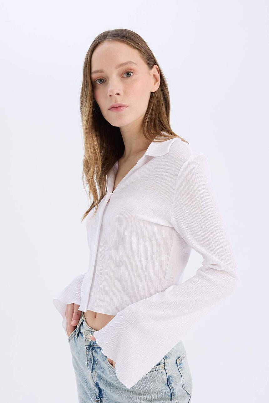 Defacto Kadın Long Sleeve Shirt A0012Ax - Beyaz