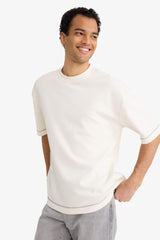 DeFacto C0147AX Erkek T-Shirt - Ekru