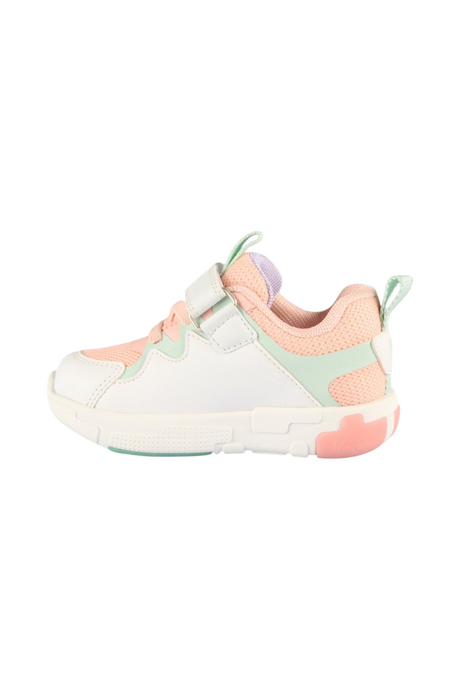 Sporline Vicco pudra pembe ve beyaz renkli, PU malzemeden üretilmiş, cırt cırtlı kadın sneaker ayakkabı