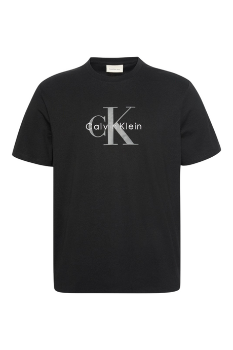 Sporline Calvin Klein siyah %100 pamuklu, comfort kesim erkek tişört, ön kısmında gri logo baskılı.
