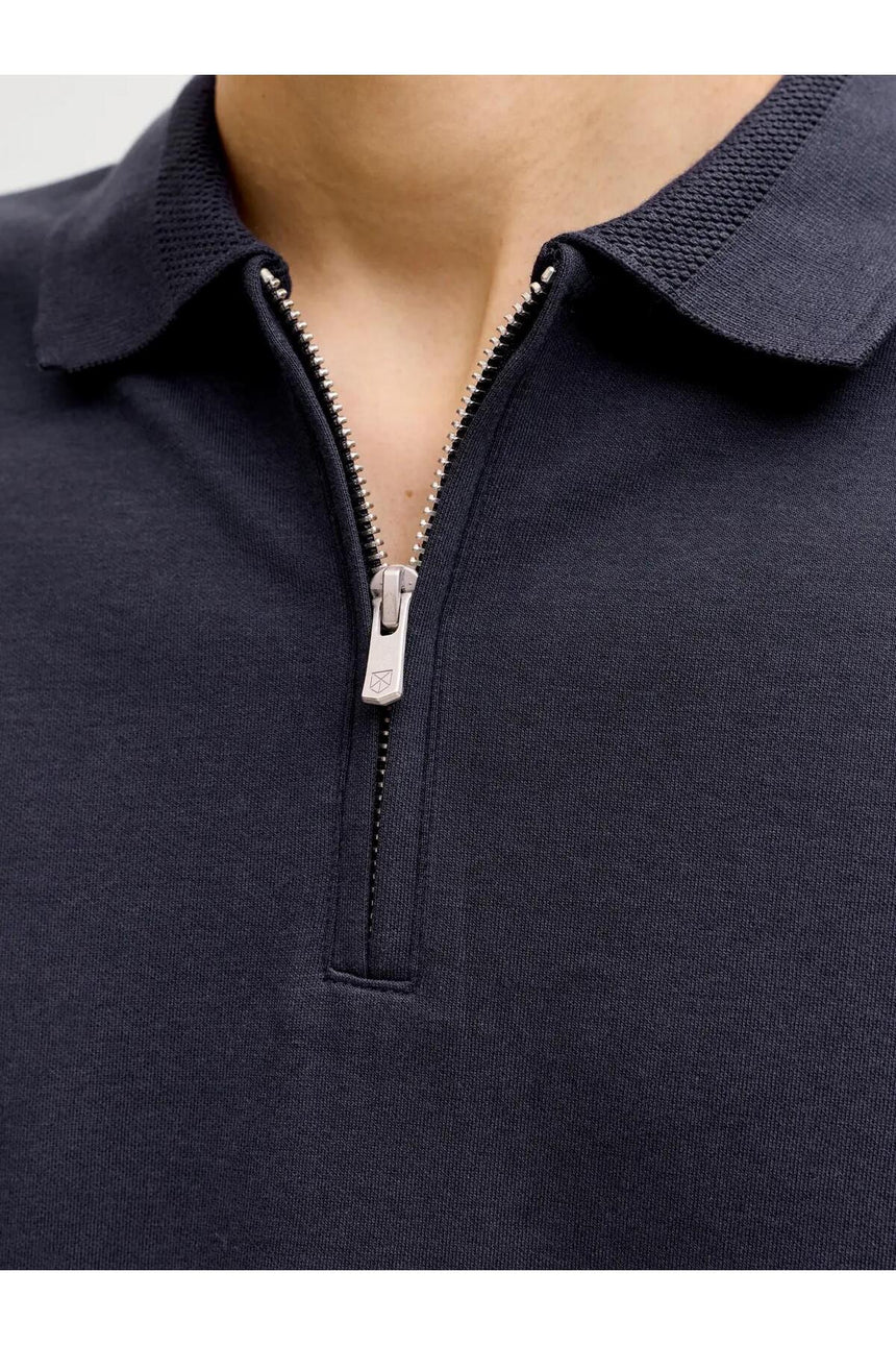JACK&JONES JPRBLAETHAN SS ZIP POLO SN 12292992 - Koyu Mavi