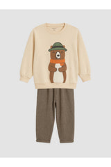 LC Waikiki Erkek Bebek Sweatshirt Pantolon Takımı W6E031D1 - Açık Kahve