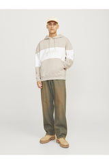 JACK&JONES JJELEGACY BLOCKING SWEAT HOOD NOOS 12256590 - Bej/ Açık Gri